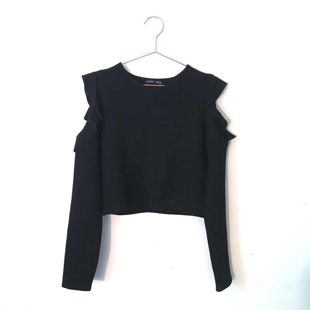 Zara Long Sleeve Crop Top Black M A6